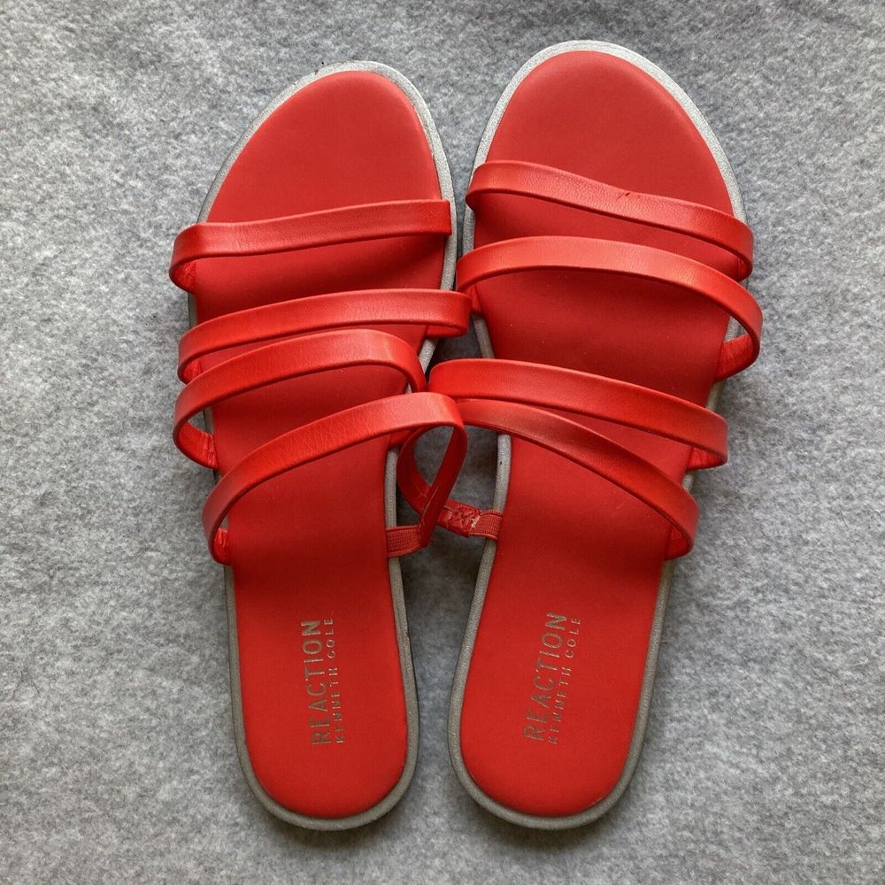 KENNETH COLE REACTION RED FLAT MULTI STRAP SLIP ON SANDALS size 9